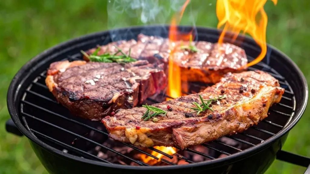Ribeye de res en parrilla con marcas de sellado perfecto.La mejor carne de Monterrey en la CDMX.Regio Beef Boutique de carnes regias.